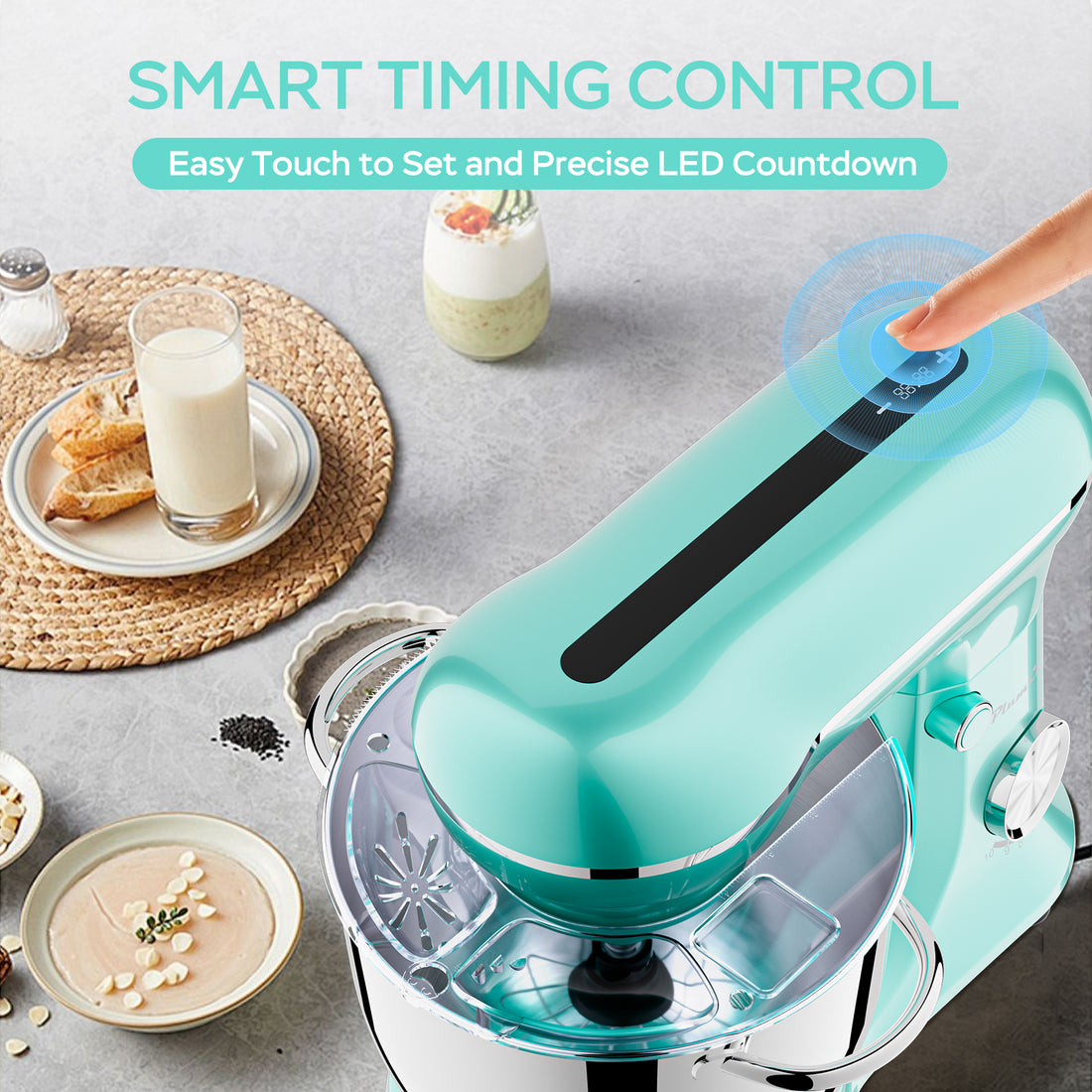 6QT & 5QT Dual Bowls Stand Mixer, 10 Speed Tilt-Head, Electronic Timer, Dough Mixer, Dishwasher Safe Stainless Steel Bowls, Dough Hook, Flat Beater, Whisk For Baking, Blue, Amazon Resale Prohibited