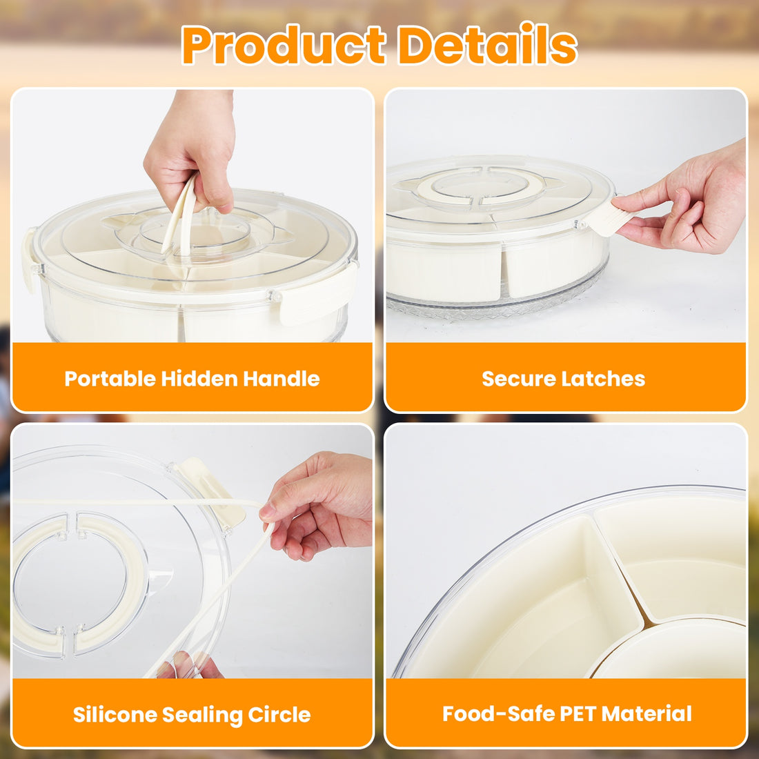 2Pcs Divided Serving Tray With Lid And Handle 360 Degree Rotatable Snack Box Container With 6 Dividers Clear Portable Snack Platters For Fruit Candy Nut Snack Perfect For Party Picnic S