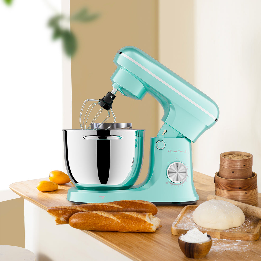 6QT & 5QT Dual Bowls Stand Mixer, 10 Speed Tilt-Head, Electronic Timer, Dough Mixer, Dishwasher Safe Stainless Steel Bowls, Dough Hook, Flat Beater, Whisk For Baking, Blue, Amazon Resale Prohibited