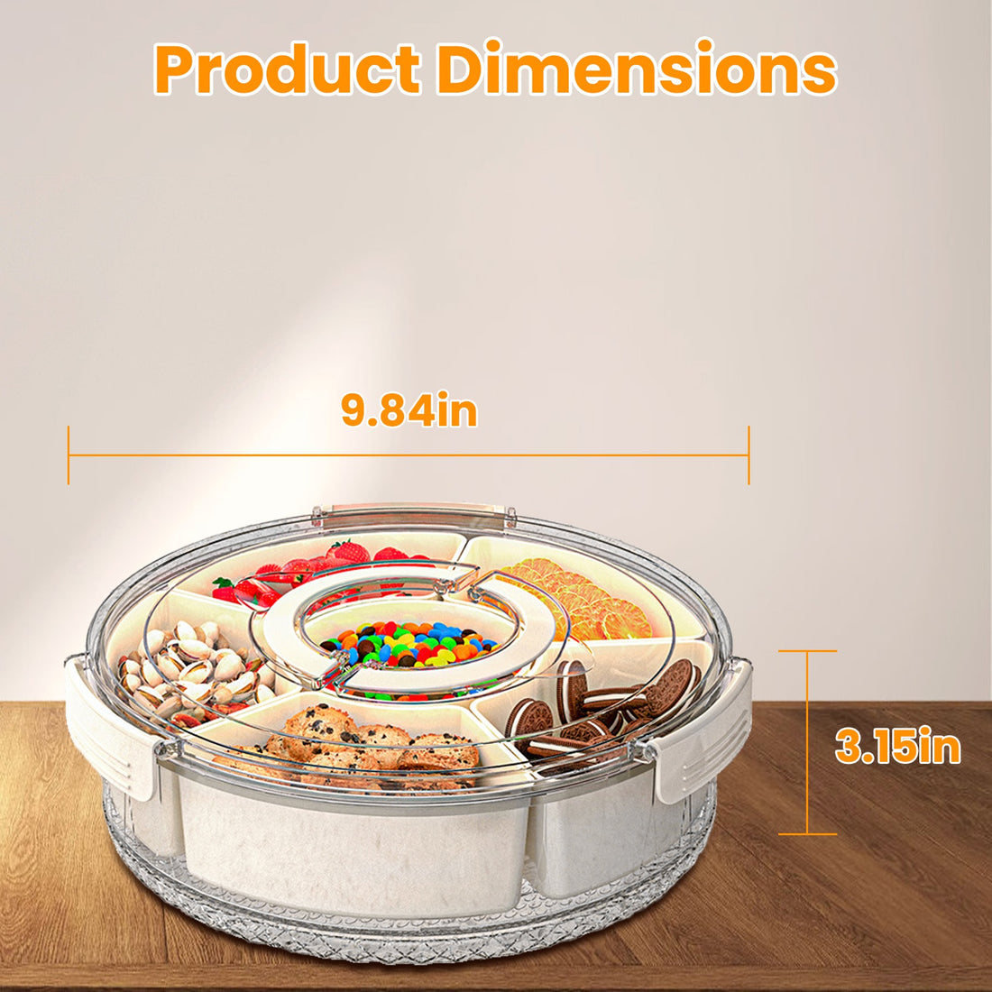 2Pcs Divided Serving Tray With Lid And Handle 360 Degree Rotatable Snack Box Container With 6 Dividers Clear Portable Snack Platters For Fruit Candy Nut Snack Perfect For Party Picnic S