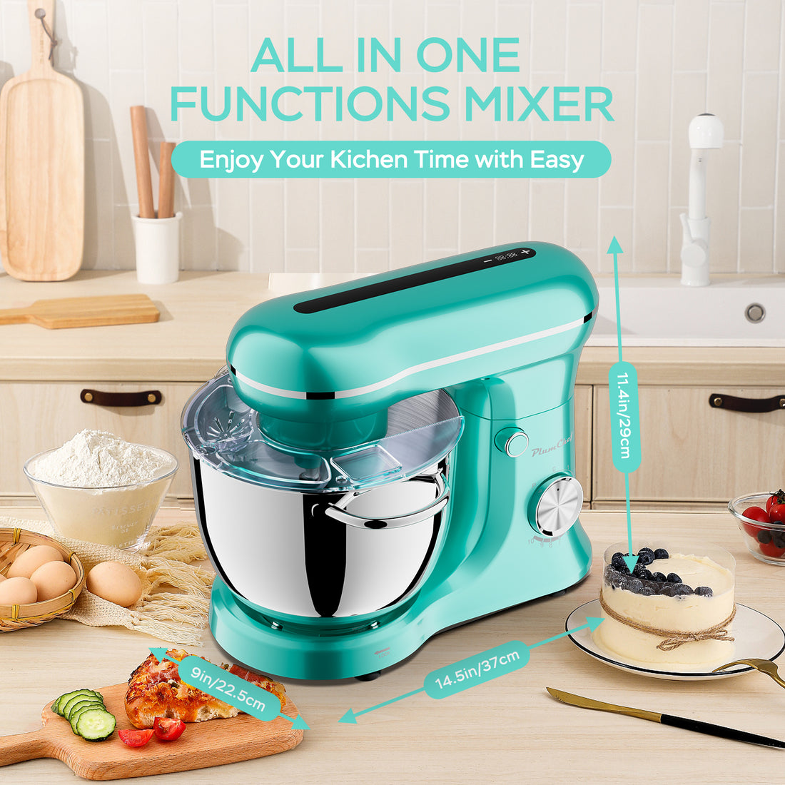 6QT & 5QT Dual Bowls Stand Mixer, 10 Speed Tilt-Head, Electronic Timer, Dough Mixer, Dishwasher Safe Stainless Steel Bowls, Dough Hook, Flat Beater, Whisk For Baking, Blue, Amazon Resale Prohibited